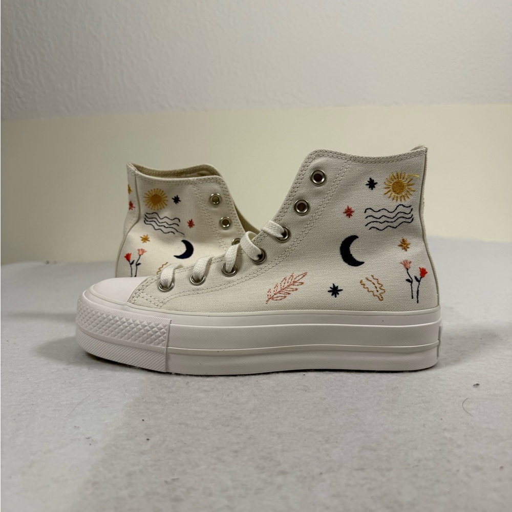 Converse White High-Tops with Colorful Embroidery